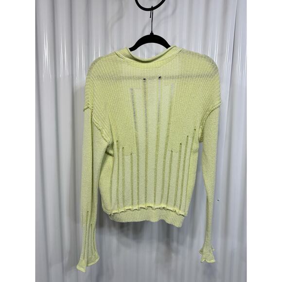 NWT Free People Stevie Distressed Cardigan Lime Green Size Med Slouchy Cropped - Picture 3 of 4